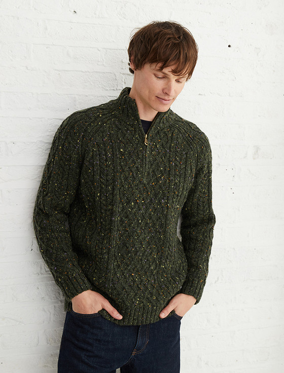 Donegal Aran Troyer Half-Zip Sweater - Green